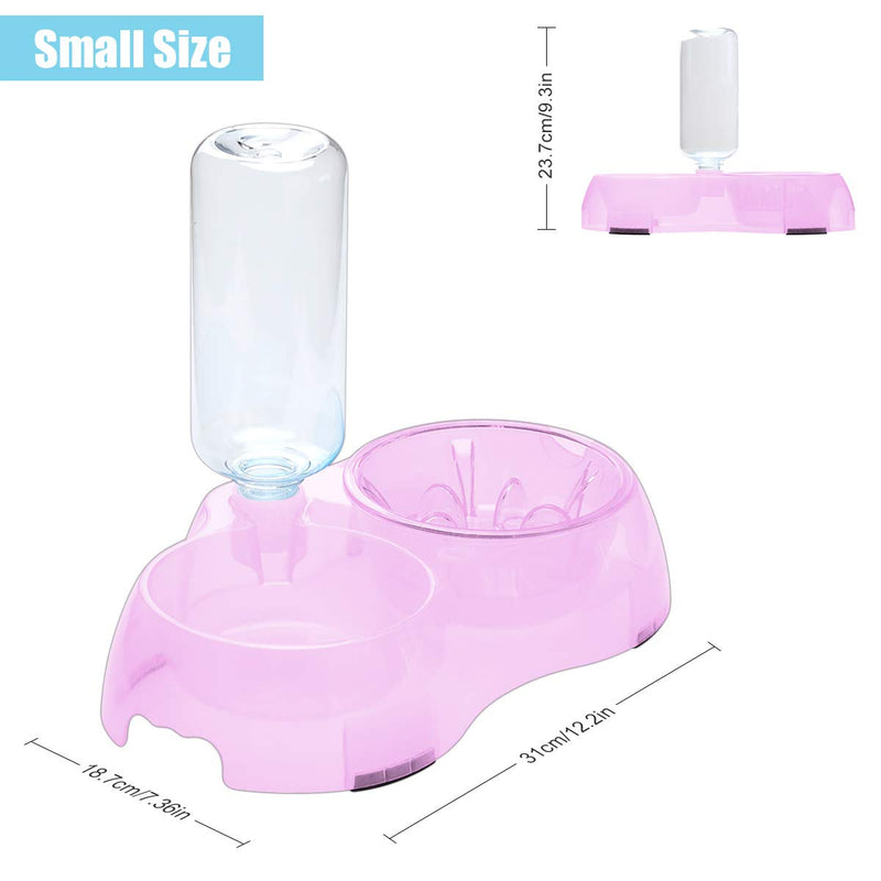 2 in 1 Pet Feeder Water Automatic Dispenser with Bottle, Dog Bowl Slow feeder, Dog Drinking Fountain Water Bowl for Dog Cat Puppy Kitty, Pet Food and Water Bowl set (Pink) Pink - PawsPlanet Australia