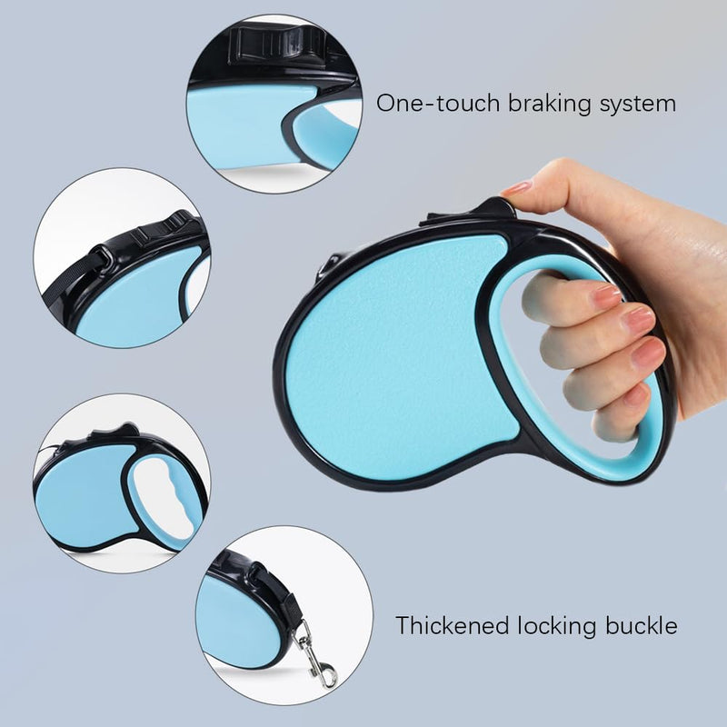 TRKETK Retractable Dog Lead, 5m Tangle-Free Extendable Dog Lead with Anti-Slip Handle Anti-Theft Dog Leads with Dog Collar for Small to Medium Dogs (Blue) - PawsPlanet Australia