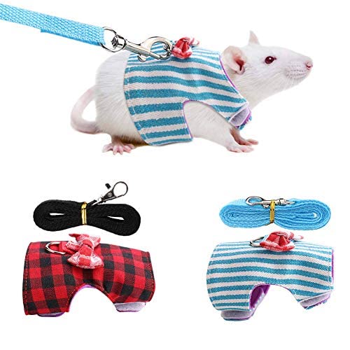 2 Piece Small Pet Harness with Bow and Bell Decor, No Pulling, Comfort Padded Vest, Guinea Pig Harness and Leash Set for Ferrets, Rats, Iguanas, Hamsters(M) M - PawsPlanet Australia