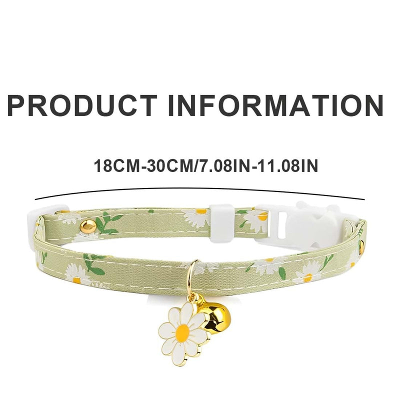 JOCXZI 2 Pack Cotton Breakaway Cat Collar with Bell- Yellow&Green Flowers Pendant Cute Cat Collar Kitten Collar,Ideal for Girl Cats Boy Cats,Soft and Adjustable for Small Medium Dogs - PawsPlanet Australia