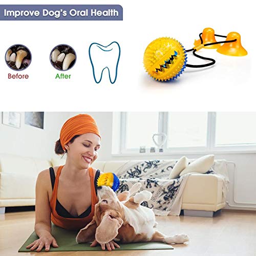 Zily [Upgrade] Dog Chew Toys for Aggressive Chewers,Rope Toys with 2 Suction Cup for Puppies Teething,Boredom,Tug of War, Slow Feeding, Teeth Cleaning and Training Ball Toy yellow - PawsPlanet Australia