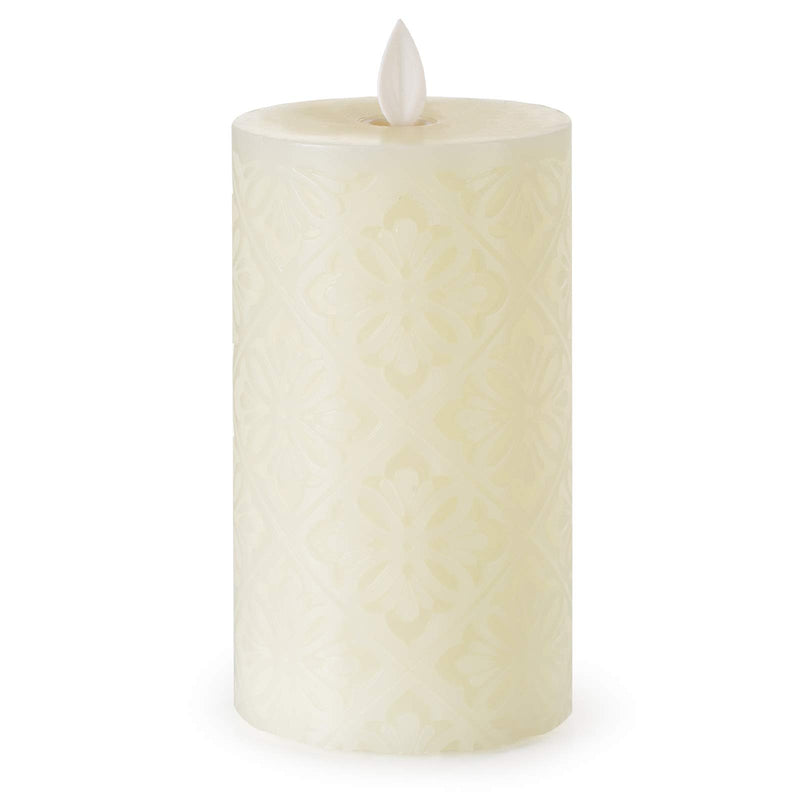 Flameless Candle, Real Wax LED Candle, Safety RGB Light, Run by 2 AA Batteries(not Included), Ivory Wax, D: 3.2'', H: 6.3'', Floral Pattern, Dancing Flame, Remote to Multi Color, 4H 8H Timer, Flicker D: 3.2'' x H: 6.3'' - PawsPlanet Australia