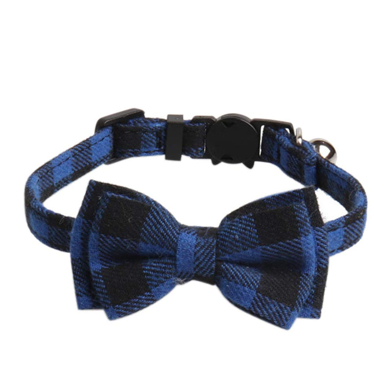 [Australia] - Imikoko Cat Collar Breakaway with Cute Bow Tie and Bell for Kitty Adjustable Safety Plaid 2 Pack/Set (Blue&Green) Blue&Green 