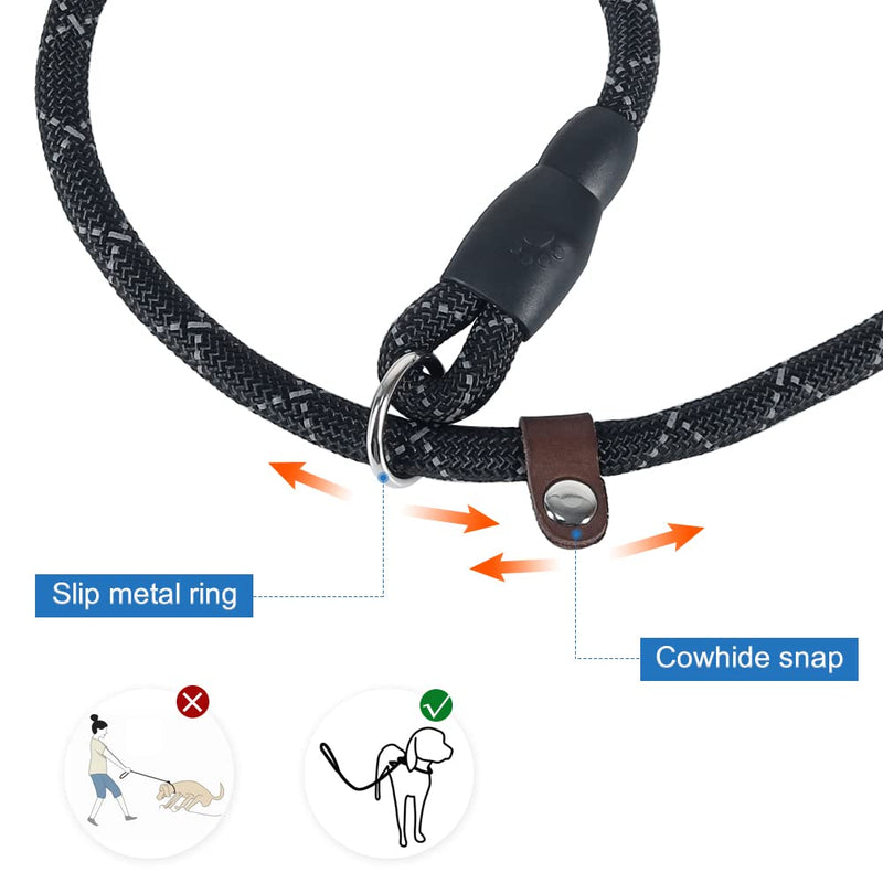 Vivifying Slip Lead Dog Leash, 6.5FT Reflective Durable Rope Dog Leash, No Pull Dog Training Leash with Comfortable Handle for Medium and Large Dogs (Black) - PawsPlanet Australia