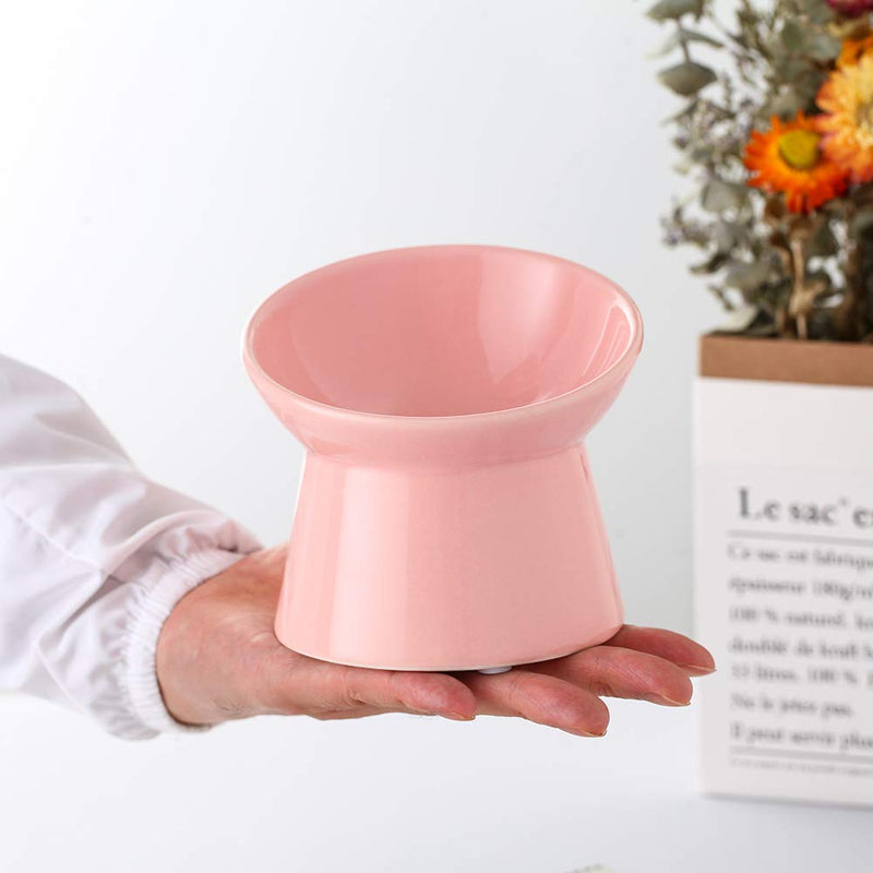 LIONWEI LIONWELI Small Ceramic Raised Cat Bowls, Tilted Elevated Food or Water Bowls, Stress Free, Backflow Prevention, Dishwasher and Microwave Safe, Lead & Cadmium Free Pink - PawsPlanet Australia