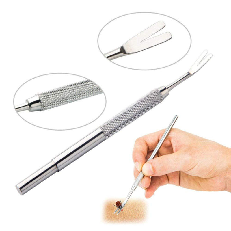 HQCM Stainless Steel Tick Remover, Professional Tick Removal Tweezers Hook Kit with Removal Tweezers and Tick Shovel for Pets, Dogs, Cats - PawsPlanet Australia