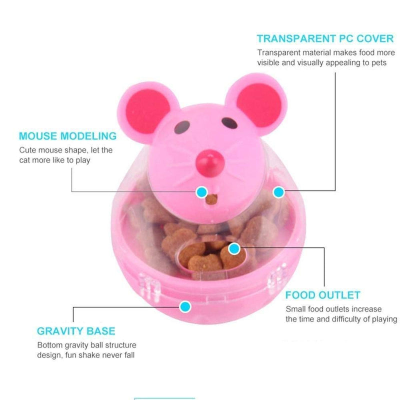 Cat Food Dispenser Cat Treat Toy Feeder Toy for Interactive IQ Treat Training Mouse shape Tumbler (Pink) Pink - PawsPlanet Australia