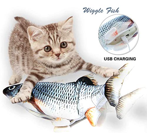 [Australia] - Bandeiman Fish Toy for Cat Realistic Plush Simulation Electric Moving Flopping Fish Fun Interactive Catnip Pets Cat Kick Chew Fish Toy blue 