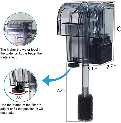 boxtech Aquarium Hang On Filter - Power Waterfall Suspension Oxygen Pump - Submersible Hanging Activated Carbon Biochemical Wall Mounted Fish Tank Filtration Water 15-30 Gal - PawsPlanet Australia