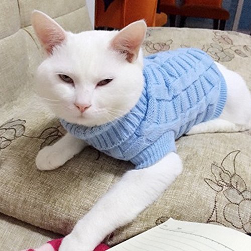 Evursua Pet Cat Sweater Kitten Clothes for Cats Small Dogs,Turtleneck Cat Clothes Pullover Soft Warm,fit Kitty,Chihuahua,Teddy,Poodle,Pug XS Blue - PawsPlanet Australia