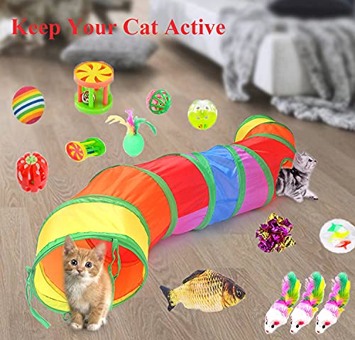 32 PCS Cat Toys Kitten Toy Tunnel, Upgraded S-Shape Cat Tunnels Interactive Cat Feather Toy Catnip Fish Fluffy Mouse Crinkle Balls and Bells Toy for Cat Puppy Kitty Kitten - PawsPlanet Australia