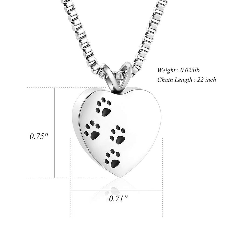 [Australia] - XSMZB Always in My Heart Cremation Jewelry for Ashes Pet Paw Print Pendant Locket Stainless Steel Holder Ashes Keepsake Memorial Urn Necklace Silver 