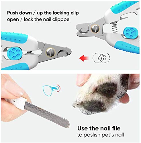 YUTANG Dog & Cat Nail Clippers, Pet Nail Clippers with Safety Guard to Avoid Over Cutting, Professional Nail Clippers for Dogs and Cats Built-in Nail File, Sharp and Safe Blue - PawsPlanet Australia