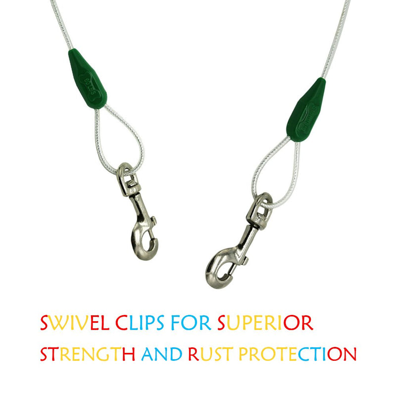 Petest Reflective Tie-Out Cable for Dogs Up to 35/60/90/125/250 Pounds, 15ft 25ft 30ft Length Available 8.8mmX16&60lbs15ft Darkgreen & Silver - PawsPlanet Australia