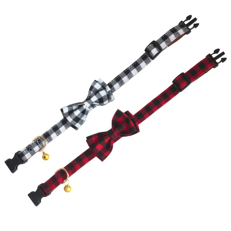 [Australia] - KUDES Plaid Dog Collar with Bow, 2 Pack/Set Adjustable Dog Bow Tie Collars with Bell, Best Pet Gift for Small Medium Large Girl and Boy Dogs, Red & Black S(9.8''-12.5'') Red+Black 