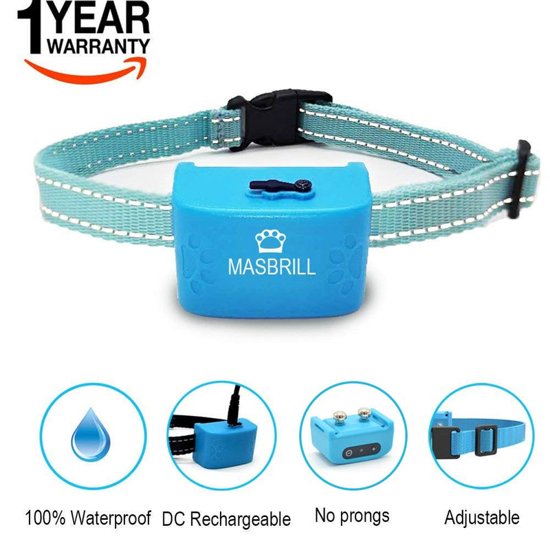 MASBRILL Anti Bark Collar, 100% Rechargeable & Waterproof Bark Collars NO SHOCK with Sound & Vibration,Safe and Humane Dog Training Collar for Small and Medium Dogs Blue - PawsPlanet Australia