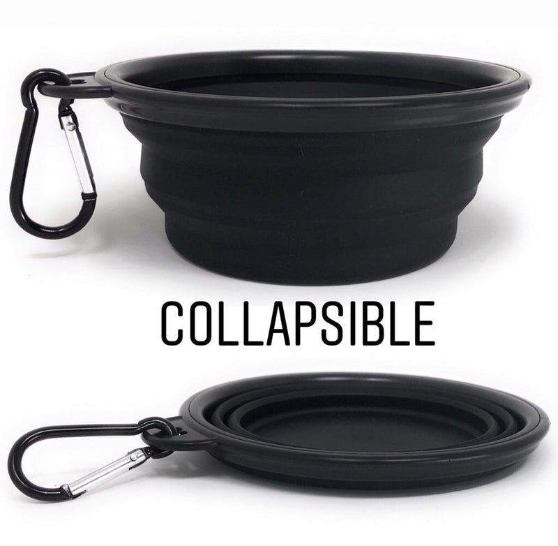 [Australia] - Made Easy Kit Collapsible Dog Bowl, Foldable Expandable Cup Dish with Neoprene Insulated Water Bottle Holder Carrier for (1-1.5L) Containers Standard BLACK 