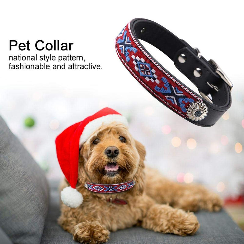 PU Pet Basic Collar Adjustable Soft Dog Neck Ring National Style Pattern Pet Dog Cat Necklace Outdoor Adventure Pet Collar Dog Cat Ornament(2×40cm) 2×40cm - PawsPlanet Australia