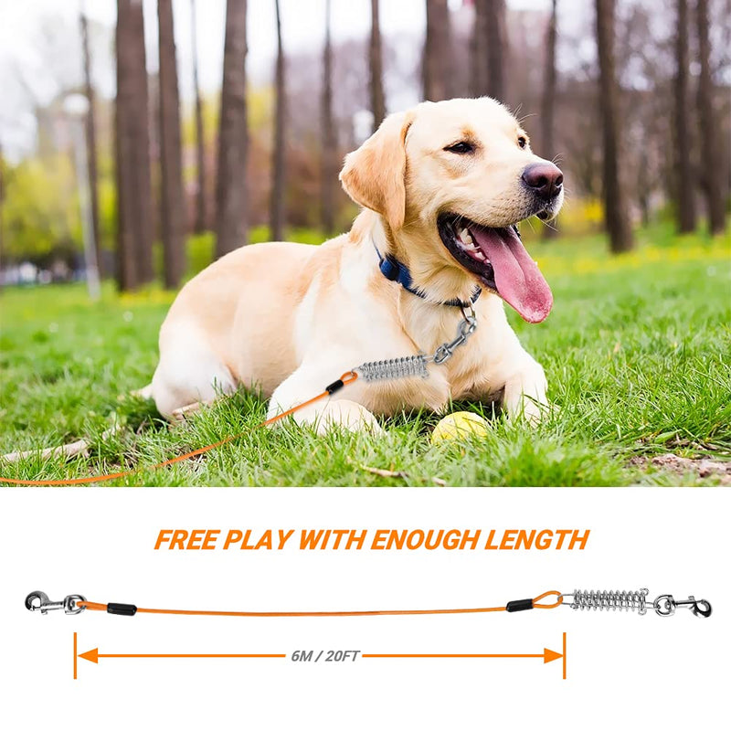 Yard Lead Leads for Dogs Upkey 6m Dog Runner with Dog Runner with Shock-Absorbing Spring Dog Tie Out Cable Cable Lead for Tying Tension Lead with Running Lead Run Rope for Dogs for Yard Camping (Orange) - PawsPlanet Australia