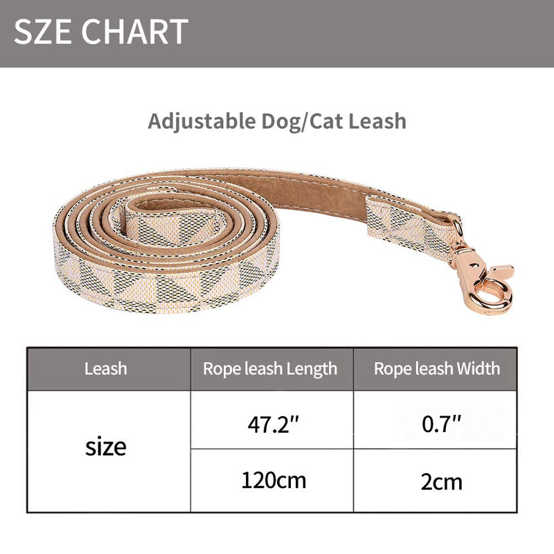 ANYDERTS 4 ft Puppy Leather Leash, Strong Dog Leash with Checked Pattern Collar, Durable Leather Leash with Metal Buckle, Strong and Soft Leather Leash for Small and Medium Dog White - PawsPlanet Australia