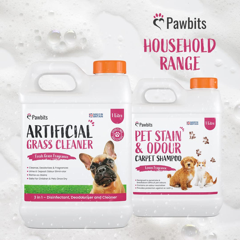 Pawbits Artificial Grass Cleaner For Dogs & Pets 1L – Super Concentrated make 30L of Disinfectant & Deodoriser for Dog & Pet Urine, Deposits, Moss and Algae - Grass Scented Lawn Odour Eliminator - PawsPlanet Australia