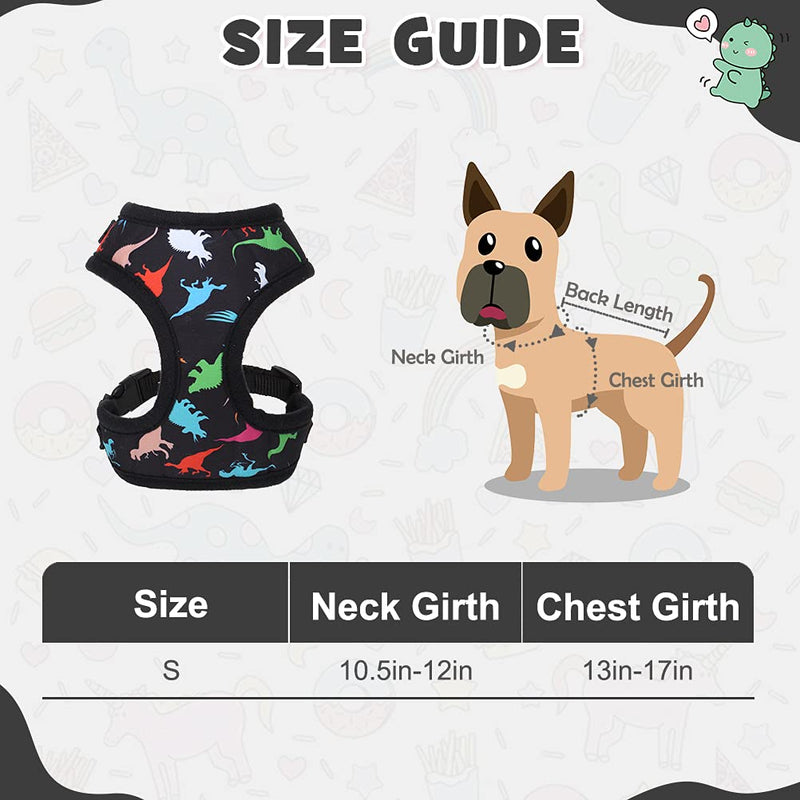SCENEREAL Small Dog Harness - No Pull & No Choke Dog Vest Harness with Neck Adjustable Cute Dinosaur Design Soft Breathable Mesh, Comfortable Puppy Harness for Puppies Outside Walking Black - PawsPlanet Australia