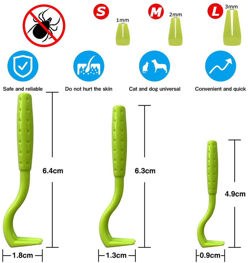 Tick Removal Twister Tool Set（5PCS）, Flea Remover Tick Remover for Dogs Cats Horses Pets Human, 5 Pcs Tick Remover Kit with Set of 3 Tick Hook, 1 Tick Removal Pen and 1 Tick Comb (Green) Green - PawsPlanet Australia