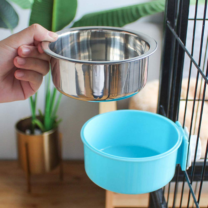 [Australia] - UNIEVE Crate Dog Bowl,Pet Puppy Food Water Bowl,2 in 1 Plastic Bowl&Stainless Steel Bowl,for Dogs,Cats,Birds,Cats and etc. Pink 