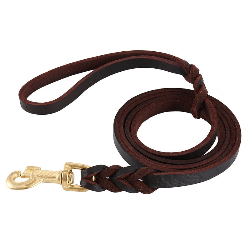 [Australia] - LITTLEGRASS 6/8/10 ft Braided Leather Dog Leash for Strong Medium Large Dogs, Premier Leather Heavy Duty Training Leash 6FT 