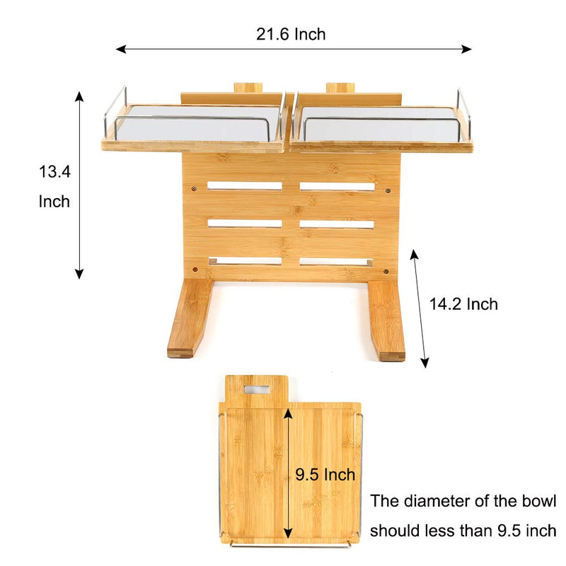 YY FOREYY Adjustable Raised Dog Bowls,Bamboo Elevated Feeder Stand with Non-Skid Feet for Food and Water,5 Level Wooden Pet Dining Table Comfort Feeding Station for Medium Large Big Dogs - PawsPlanet Australia