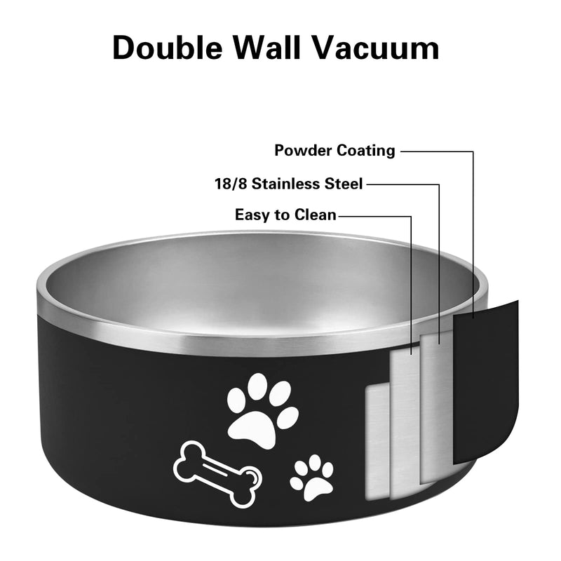 Stainless Steel Dog Bowl, Non-Spill Water and Food Dog Bowl with 8pcs Anti-Slip Silicone Stickers, Metal Dog Bowls, Stainless Steel Food Bowl for Medium Large Dogs, Cats, Pets - 64 Oz (8 Cup) Black - PawsPlanet Australia