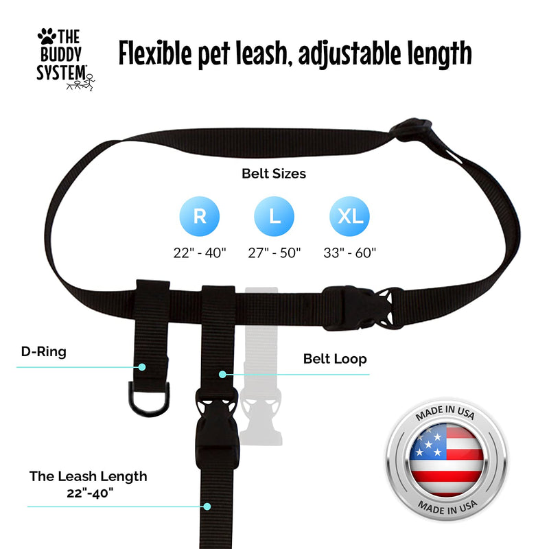 The Buddy System Hands Free Dog Leash, Adjustable Leash for Running, Jogging, Training and Service Dogs, Great for Small, Medium and Large Dogs, Made in USA Regular Belt (22"- 40" Waist) Black - PawsPlanet Australia