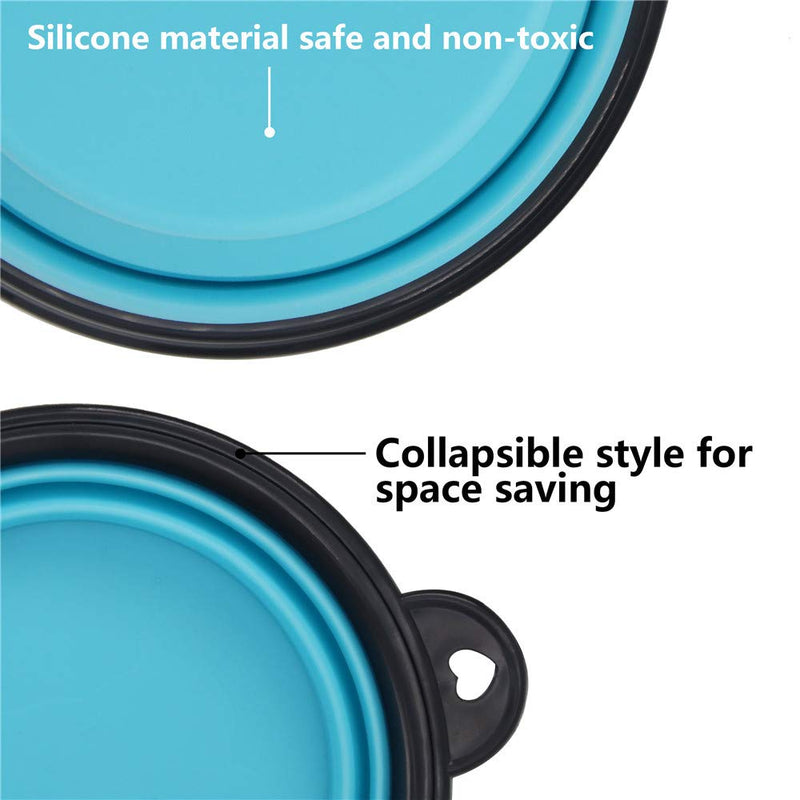 SLSON Collapsible Dog Bowl 2 Pack, Portable Silicone Pet Feeder, Foldable Expandable for Dog/Cat Food Water Feeding, Travel Bowl for Camping Light Blue+Light Green - PawsPlanet Australia