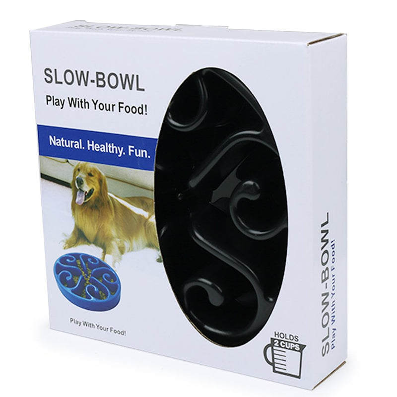 [Australia] - GRULLIN Slow Feeder Maze Dog Bowl Prevent Choking Indigestion Interactive Non-Toxic Eco-Friendly Puzzle Dish Spiral Design Non-Skid Base pet Bowl for Dogs Black 