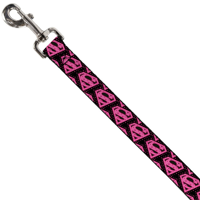 [Australia] - Buckle-Down Dog Leash Diagonal Superman Logo Hearts Black Pink Available in Different Lengths and Widths for Small Medium Large Dogs and Cats 4 Feet Long - 1/2" Wide 