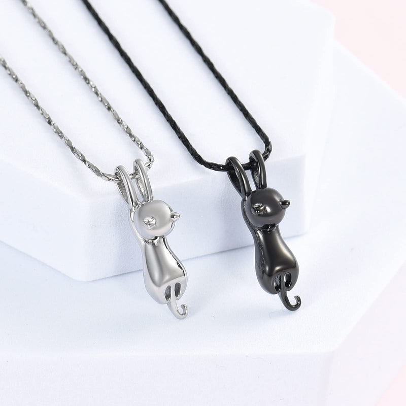 Imrsanl Pet Cremation Jewelry for Ashes Memorial Ash Jewelry Keepsake Cat Urn Pendants for Animal Ashes Necklace 2pcs-Silver/Black - PawsPlanet Australia