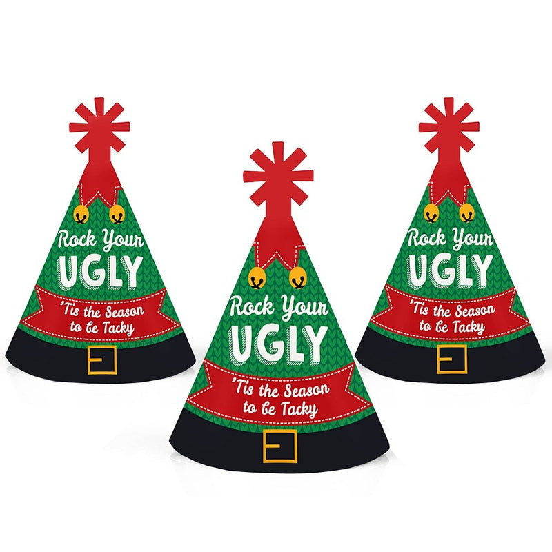 Big Dot of Happiness Ugly Sweater - Mini Cone Holiday & Christmas Party Hats - Small Little Party Hats - Set of 8 - PawsPlanet Australia