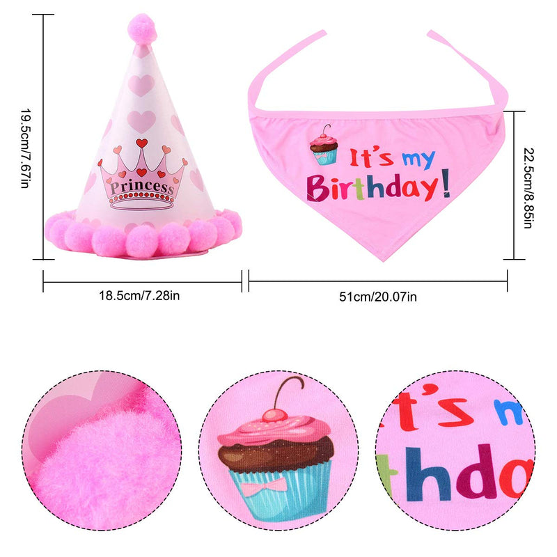 NATUCE Dog Happy Birthday Bandana Triangle Cotton Scarfs and Doggie Cute Birthday Party Hat for Girls Boys Dog Birthday Outfit Pet Birthday Gift Decorations Set (Pink) pink - PawsPlanet Australia