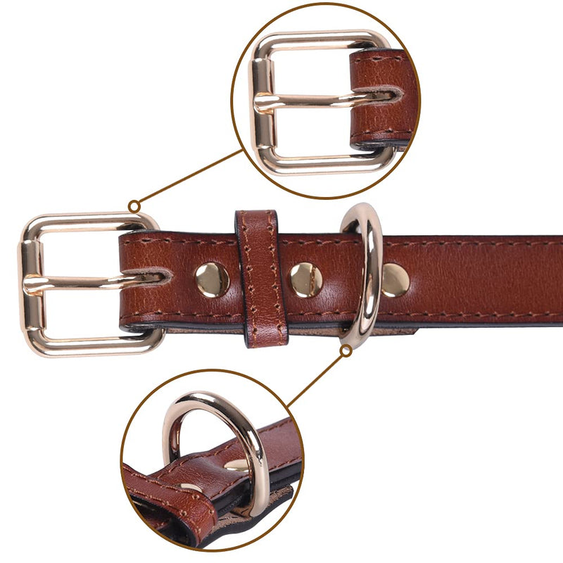 Genuine Leather Adjustable Dog Collar of Soft Thick Padded Collars Best for Small Medium Large Breed Dogs(Brown) (Large) - PawsPlanet Australia