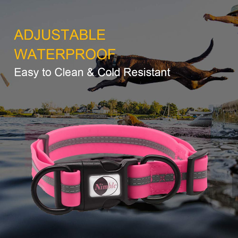 [Australia] - NIMBLE Dog Collar Waterproof Pet Collars Anti-Odor Durable Adjustable PVC & Polyester Soft with Reflective Cloth Stripe Basic Dog Collars S/M/L Sizes Large (15.35”-24.8”inches) Pink 