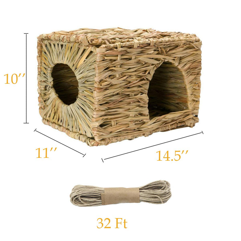 HERCOCCI Extra Large Grass House for Rabbit, Foldable & Comfortable - Small Animal Hut Play Hideaway Bed Hay Mat Chew Toy for Bunny Guinea Pig Hamster Chinchilla (2 Pack) 2 Pack - PawsPlanet Australia