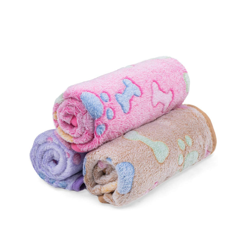 Dono 1 Pack 3 Blankets Soft Fluffy Cute Bone Pattern Fleece Pet Blanket Warm Sleep Mat Cute Print Design Puppy Kitten Blanket Doggy Mat Paw Print Dog Cat Kitten Doggy and Animals Brown/Pink/Purple Small(23*16") - PawsPlanet Australia