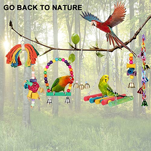 [Australia] - YOUTHINK Birds Swing Toys, 7 Pcs Colorful Parrots Chewing Hanging Hammock Swing Perches Pet Bird Hanging Bell Tearing Toys for Parakeets Cockatiels Conures, Melopsittacus, Parrots, Love Birds, Finches 