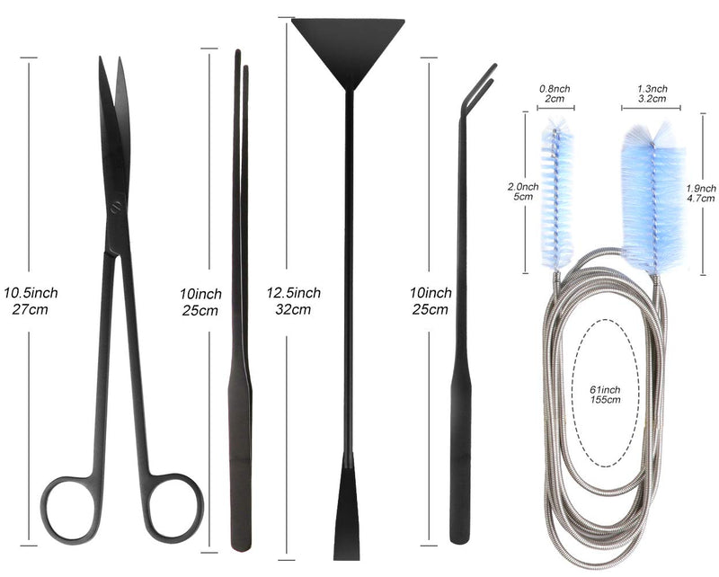 [Australia] - zhuohua Aquarium Aquascape Plant Tools Kits,Including Stainless Steel Black Aquarium Scissor Tweezers Spatula Tool and Flexible Pipe Cleaner with Stainless Steel Long Tube Cleaning Brush 