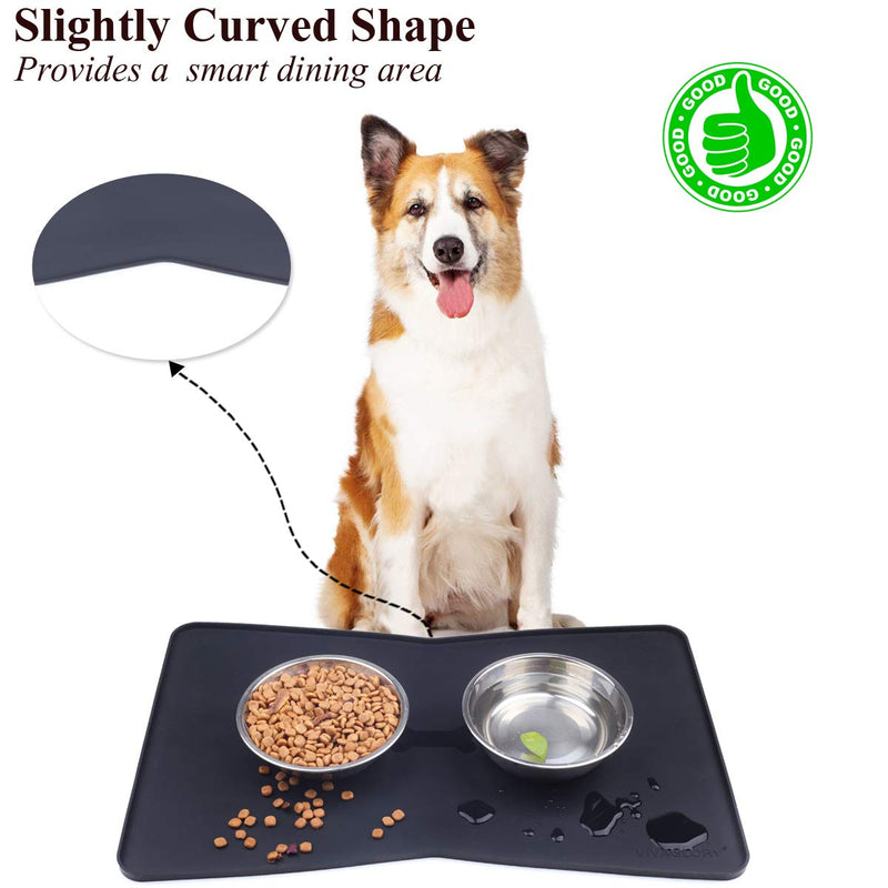 Vivaglory Pet Food Mat 24" L x 16" W or 19" L x 12" W, Waterproof & Anti-Slip Dog Food Bowl Mats with Raised Edge, Anti-Messy Bowknot-Shape & Whale-Shape Placemat for Dogs Cats 19"x12"(Bowknot-shape) Black - PawsPlanet Australia