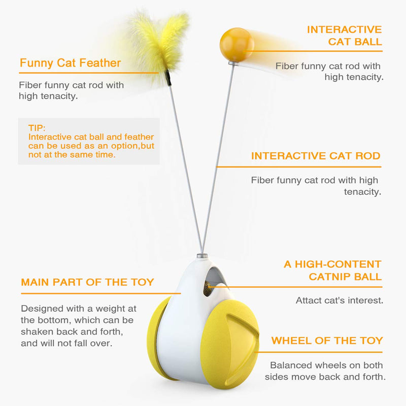 [Australia] - Let’s pet Interactive Cat Toys Chaser for Indoor Cats with Catnip Ball, 360 Degree Automatic Rotating Balanced Car Kitten Chaser Toys, Feather Teaser Exercise for Kitty 180 Swings Forth and Back 