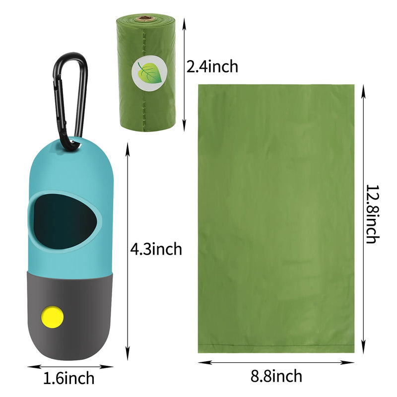 2 Pack Dog Poop Bag Dispenser with Built-in LED Flashlight, Pet Waste Bag Holder for Leash with Carabiner Clip for Lead Leash, 2 Rolls Leak-proof Doggy Waste Bags for Dog Walking, Blue - PawsPlanet Australia