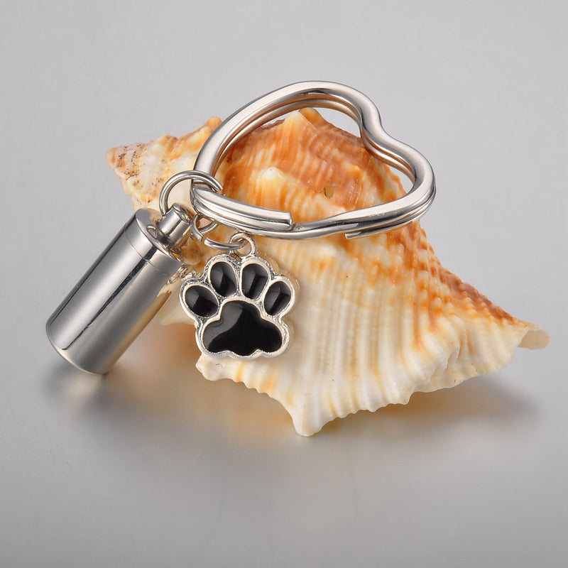 [Australia] - VALYRIA Stainless Steel Keychain Cylindrical Bottle Pet/Dog Paw Urn Charm Cremation Keepsake Ashes Non-Engraving 