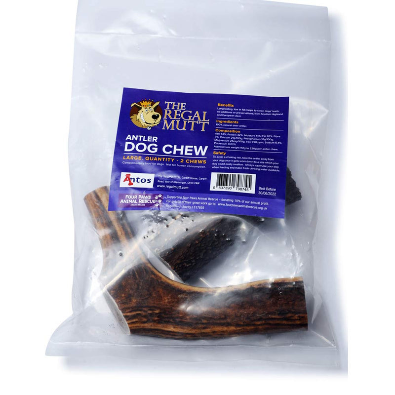 The Regal Mutt - Antler Dog Chews - Pack of 2 - (Large) Large - PawsPlanet Australia