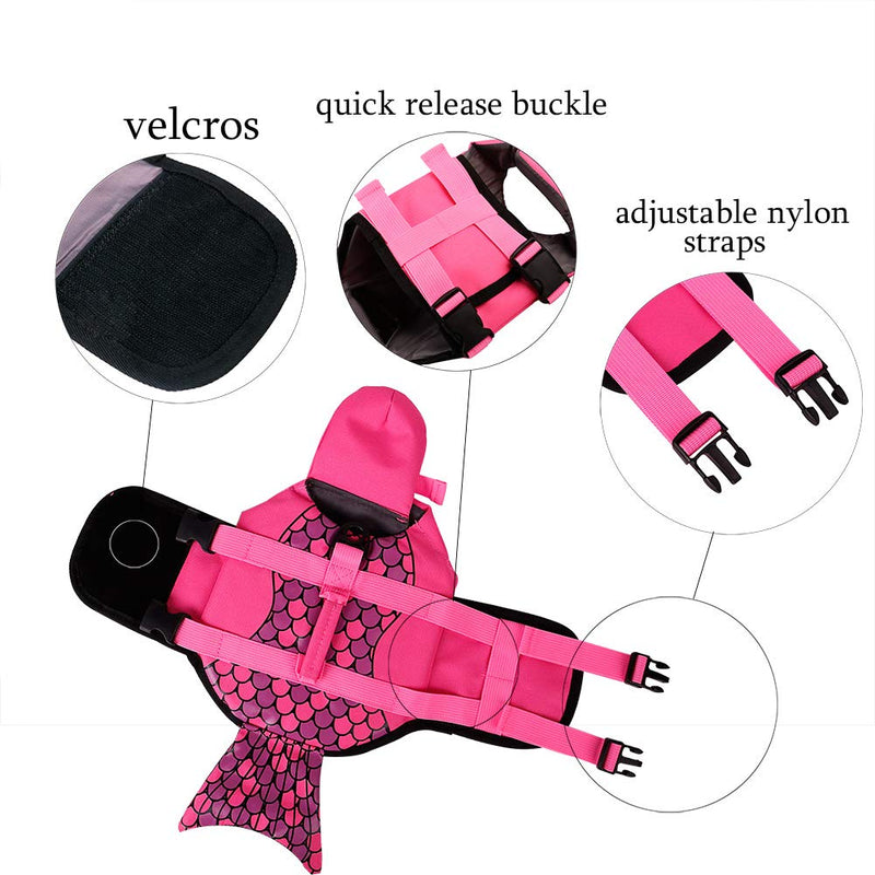 [Australia] - PETCEE Mermaid Dog Life Jacket for Swimming Dog Life Vest with Rescue Handle XS Pink 